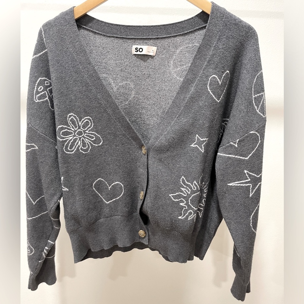 Y2K SO Knit Cardigan Sweater Women XL Celestial Boho Playful Scandi Girl